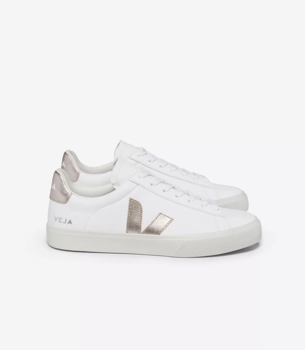 VEJA CAMPO LEATHER WHITE PLATINE<MULHER Campo