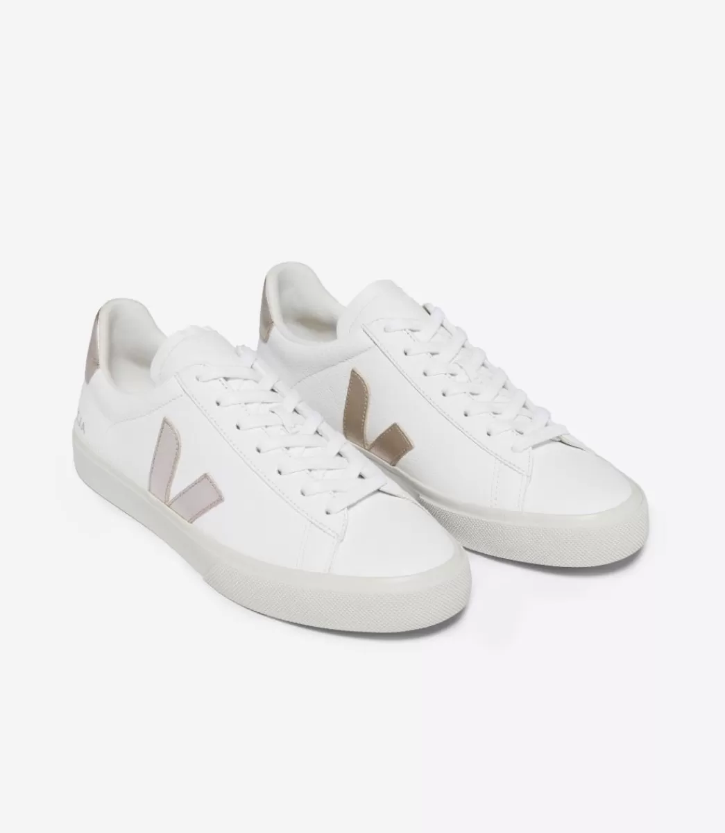 VEJA CAMPO LEATHER WHITE PLATINE<MULHER Campo