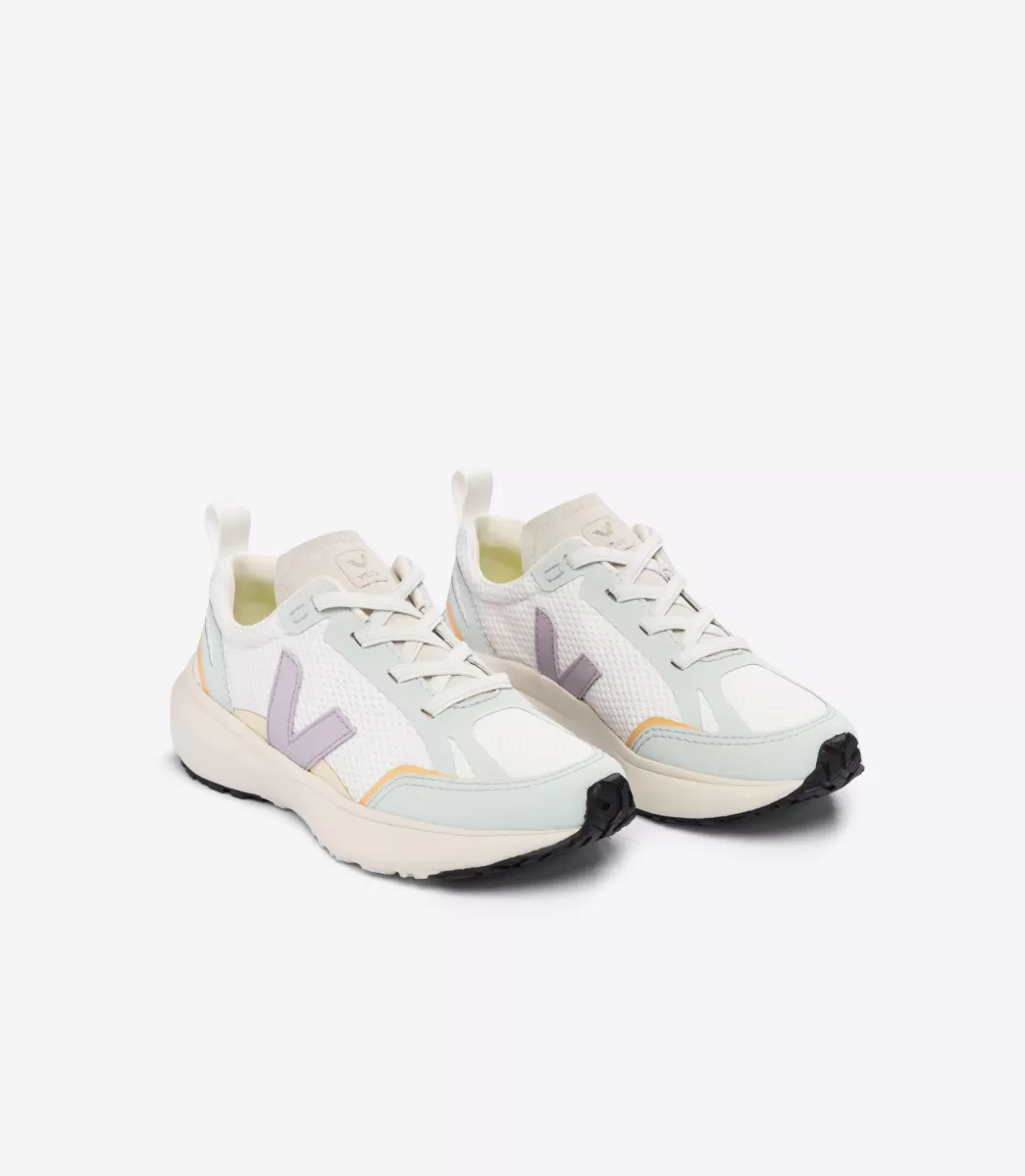 VEJA CANARY ELASTIC LACES ALVEOMESH WHITE PARME< Criança | Vegan