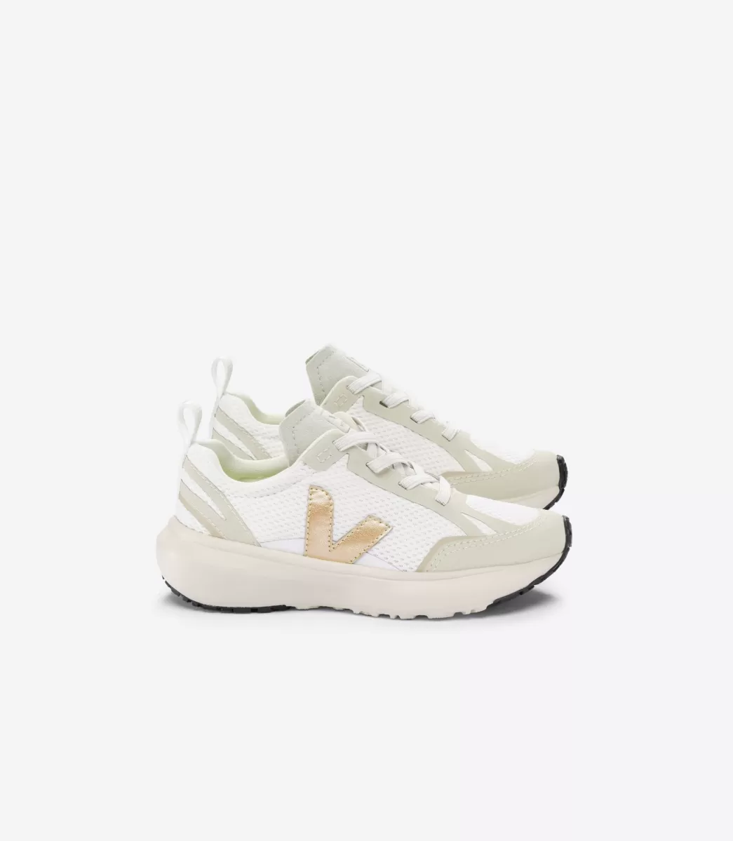 VEJA CANARY ELASTIC LACES ALVEOMESH WHITE PLATINE< Criança | Vegan