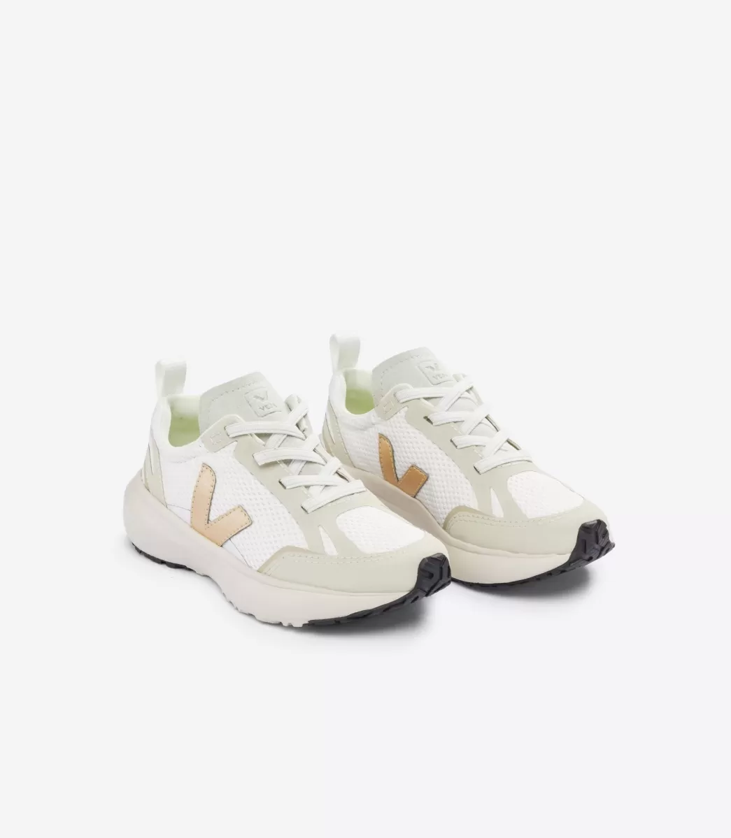 VEJA CANARY ELASTIC LACES ALVEOMESH WHITE PLATINE< Criança | Vegan