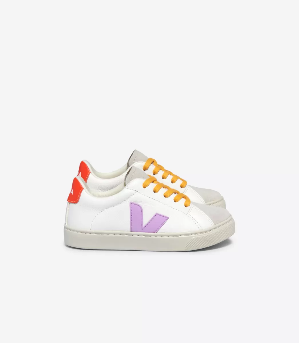 VEJA ESPLAR LACES LEATHER WHITE ORCHID ORANGE FLUO< Esplar