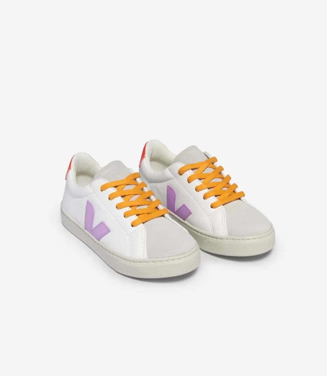 VEJA ESPLAR LACES LEATHER WHITE ORCHID ORANGE FLUO< Esplar