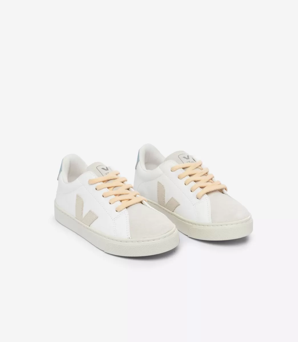 VEJA ESPLAR LACES LEATHER WHITE SABLE STEEL< Esplar