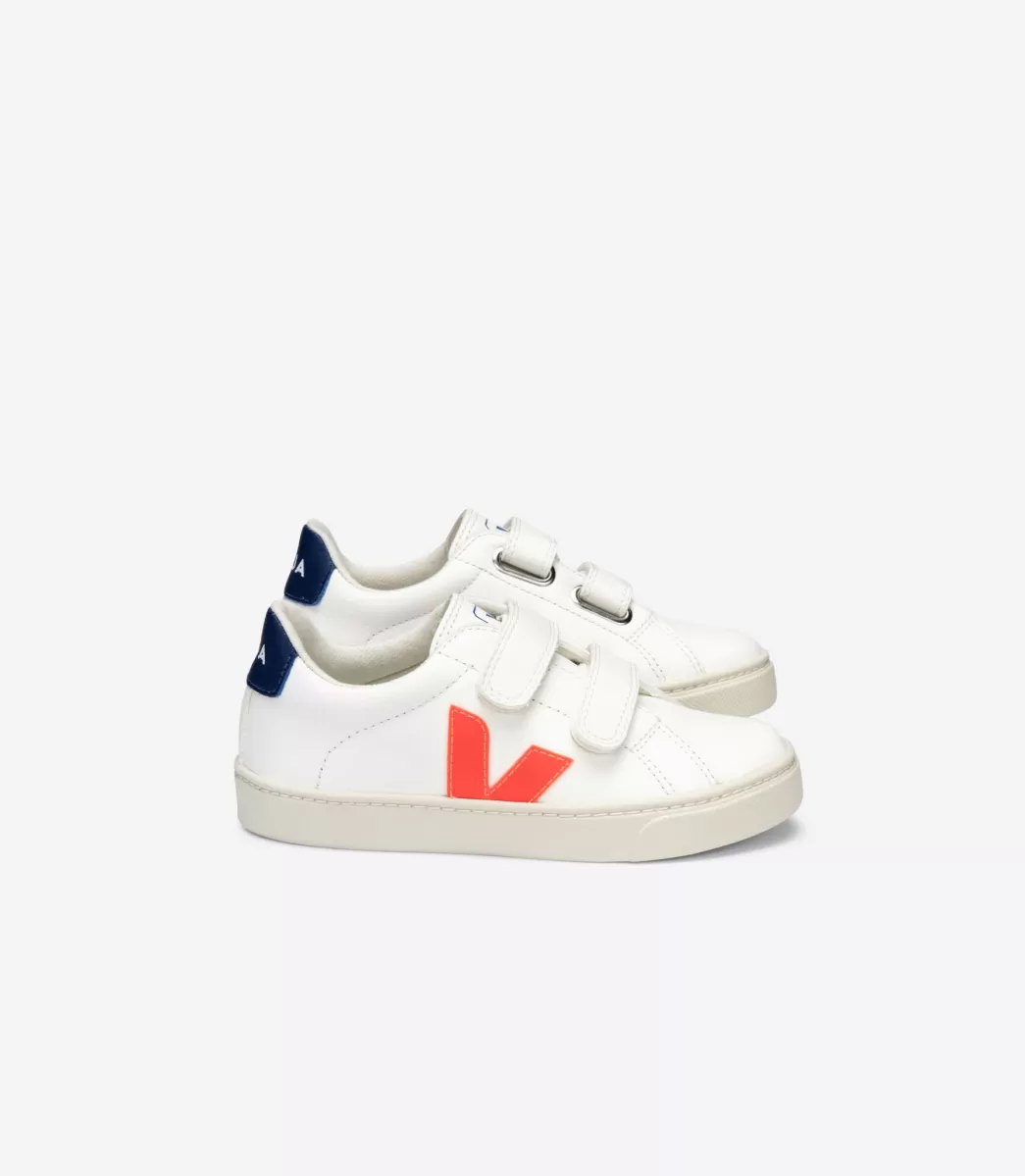 VEJA ESPLAR LEATHER WHITE ORANGE FLUO COBALT< Esplar