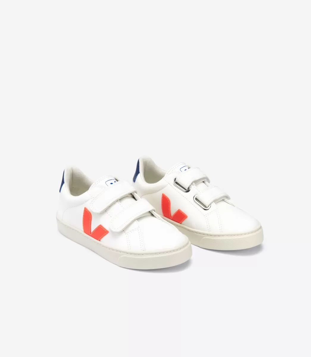 VEJA ESPLAR LEATHER WHITE ORANGE FLUO COBALT< Esplar