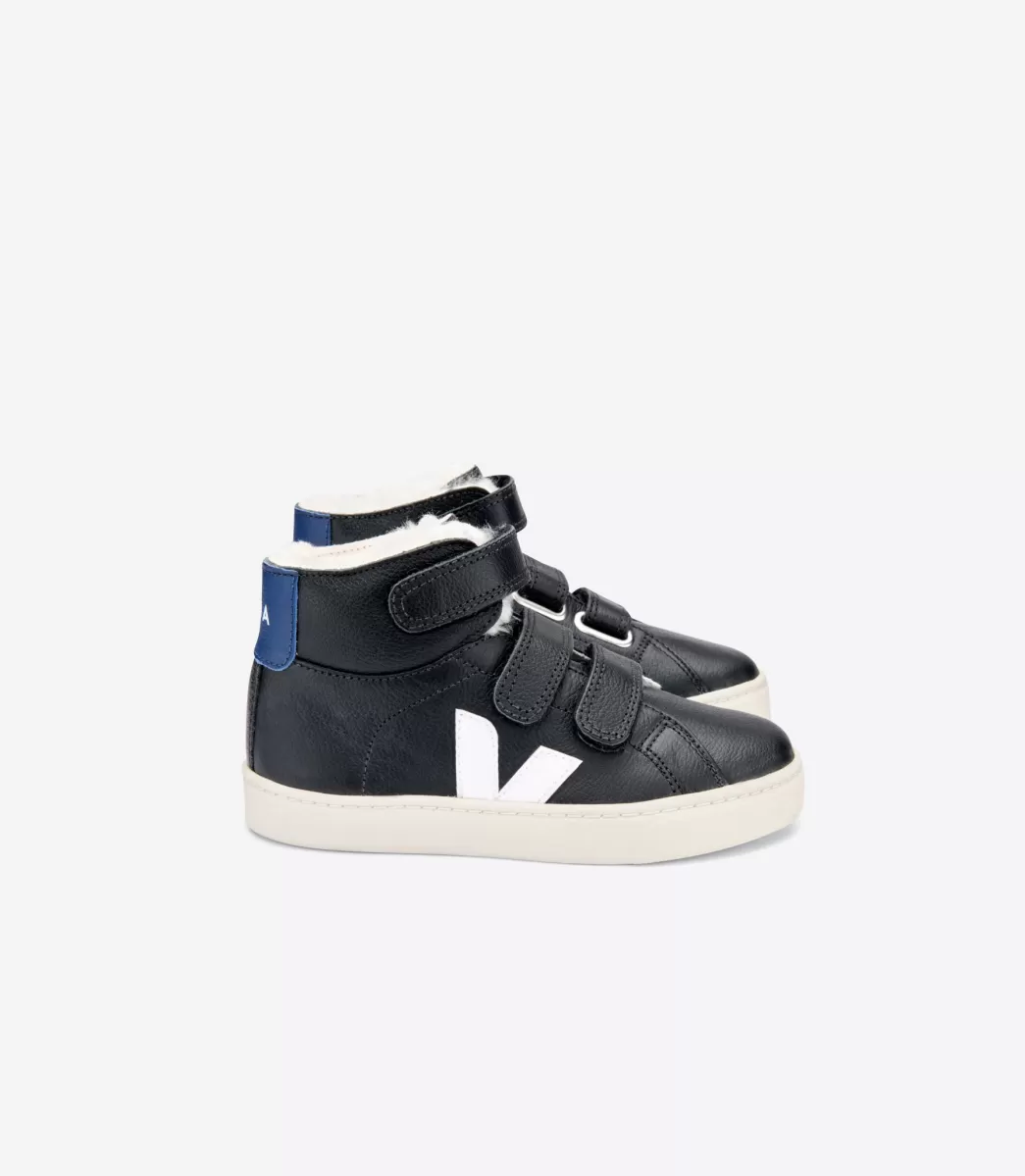 VEJA ESPLAR MID FURED LEATHER BLACK WHITE COBALT<Crianças Crianças