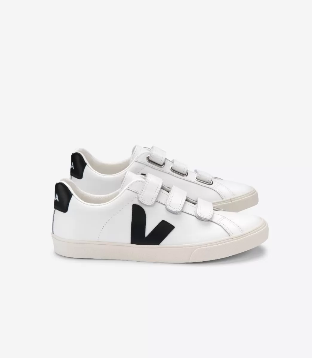 VEJA 3-LOCK LEATHER WHITE BLACK< Adulto