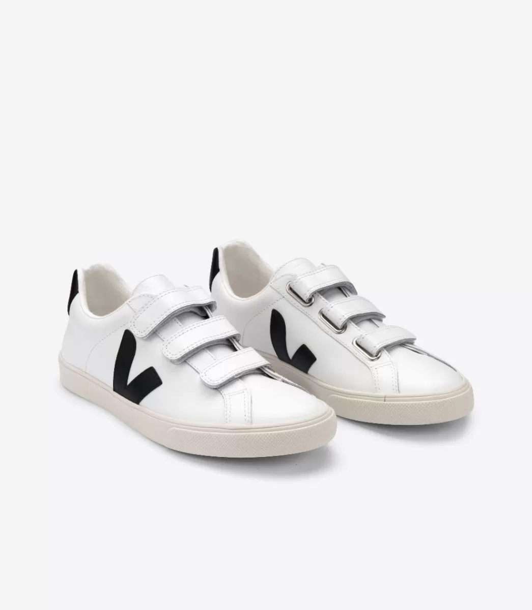 VEJA 3-LOCK LEATHER WHITE BLACK< Adulto