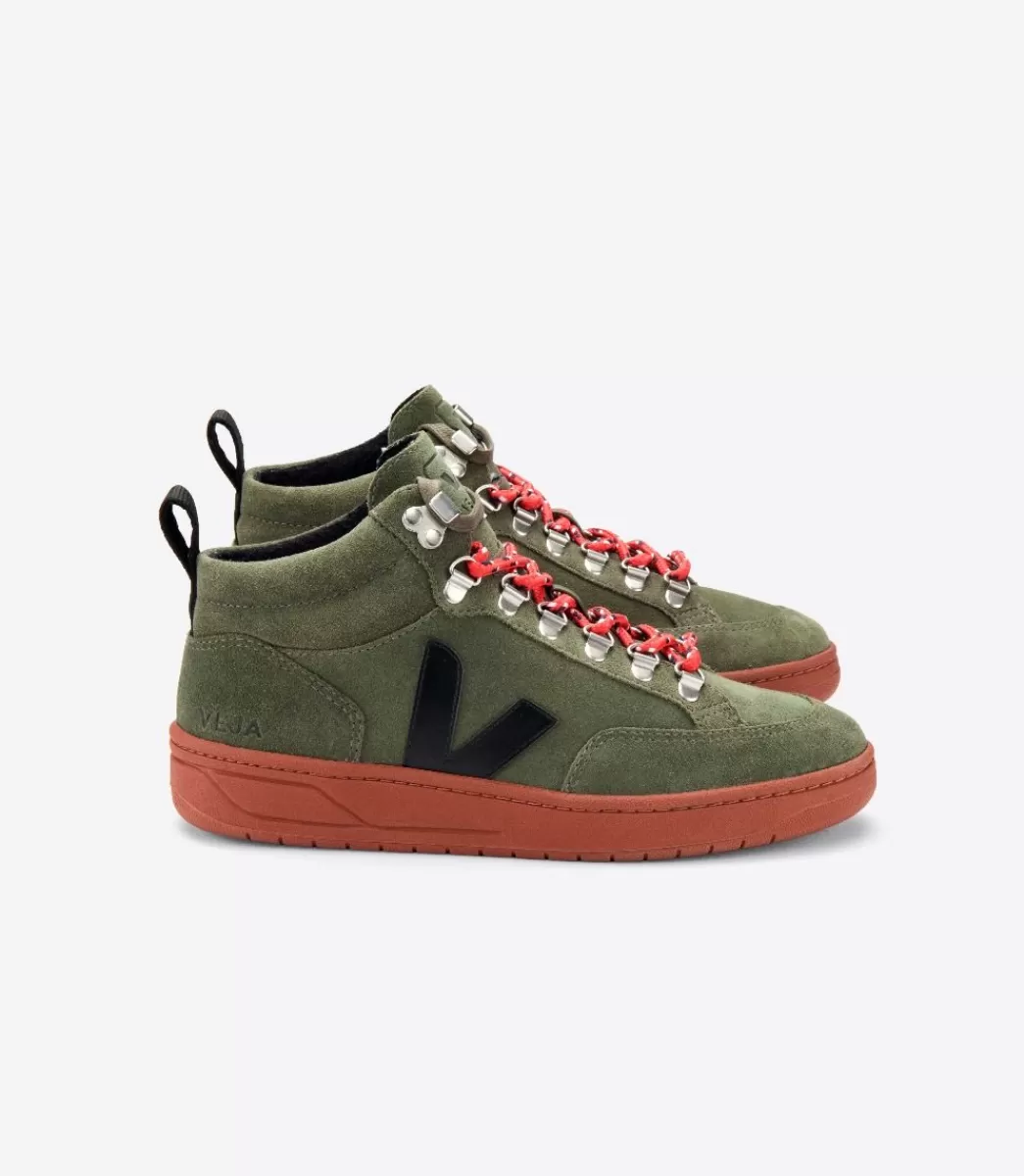 VEJA RORAIMA SUEDE OLIVE BLACK RUST SOLE< Adulto