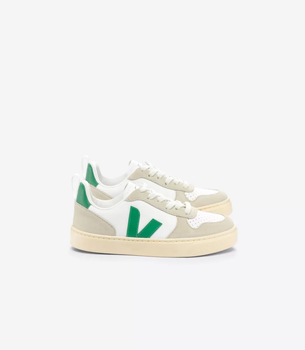 VEJA V-10 LACES LEATHER WHITE EMERAUDE ALMOND< V-10