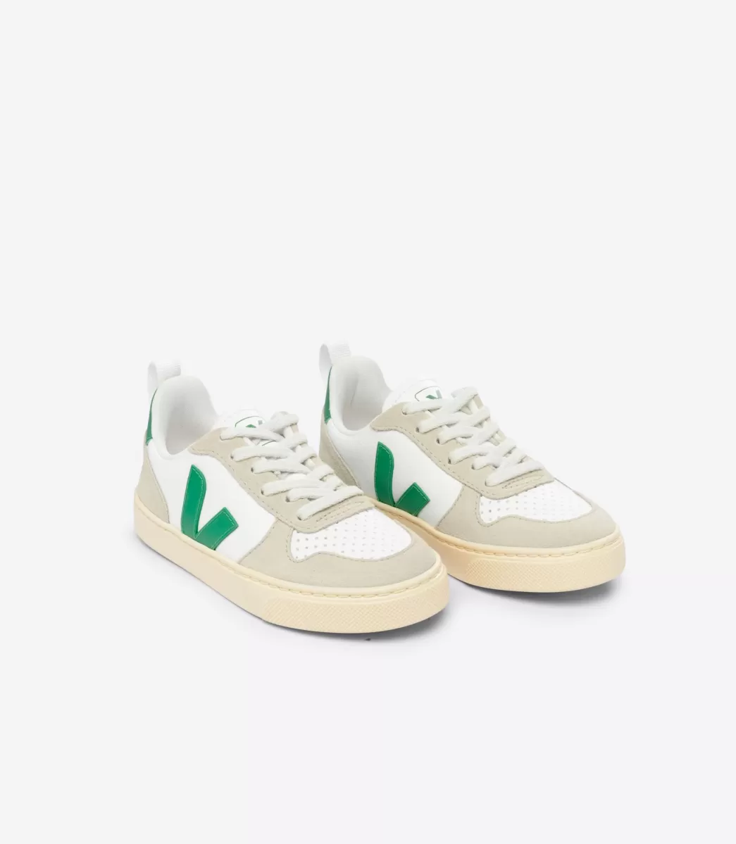 VEJA V-10 LACES LEATHER WHITE EMERAUDE ALMOND< V-10