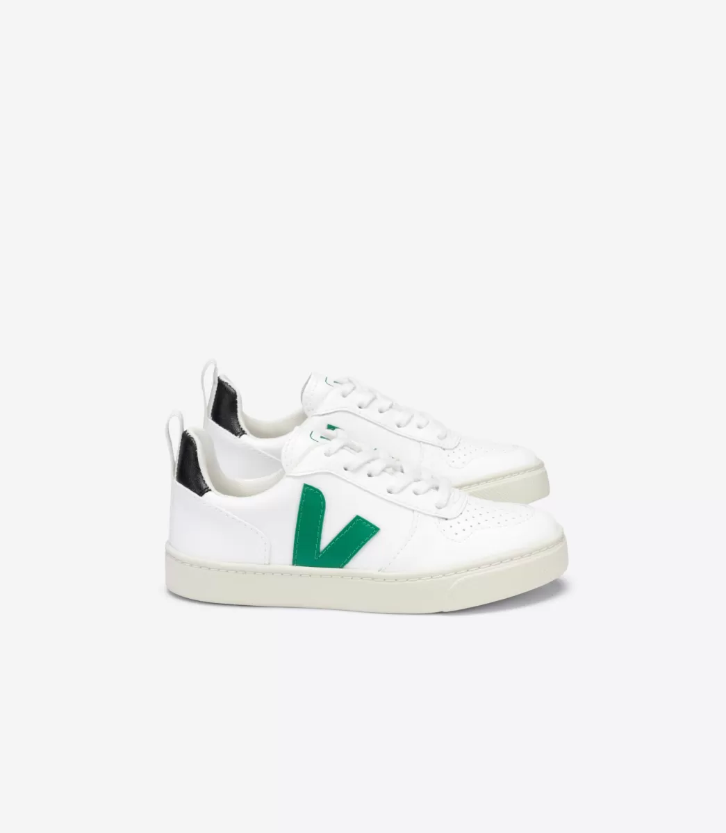 VEJA V-10 LACES CWL WHITE EMERAUDE BLACK<Crianças Crianças