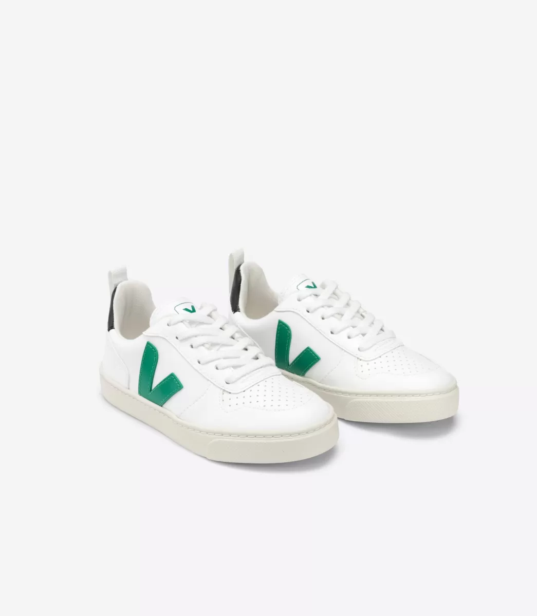 VEJA V-10 LACES CWL WHITE EMERAUDE BLACK<Crianças Crianças