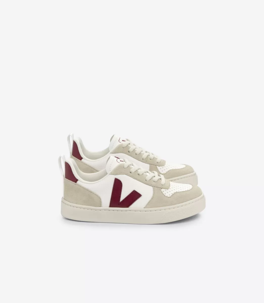 VEJA V-10 LACES LEATHER WHITE MARSALA ALMOND< V-10