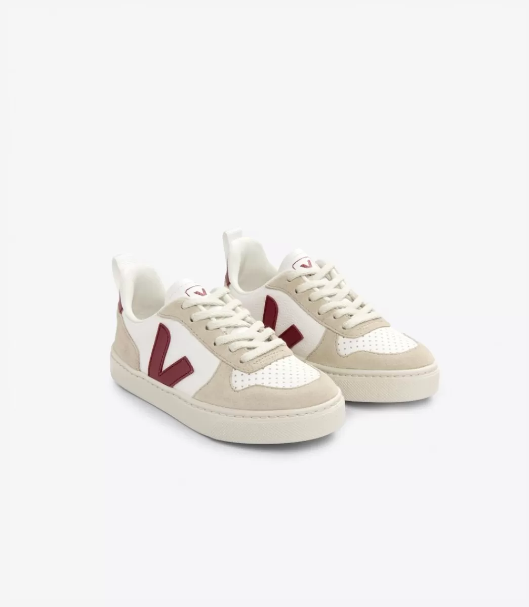 VEJA V-10 LACES LEATHER WHITE MARSALA ALMOND< V-10