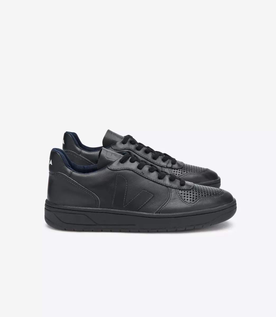 VEJA V-10 LEATHER BLACK BLACK< Adulto