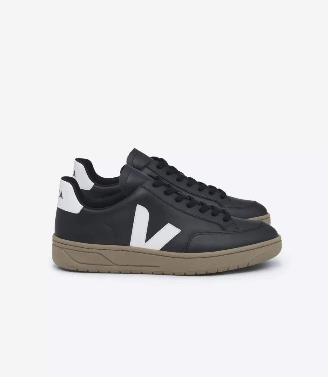 VEJA V-12 LEATHER BLACK WHITE DUNE<MULHER V-12 | V-12