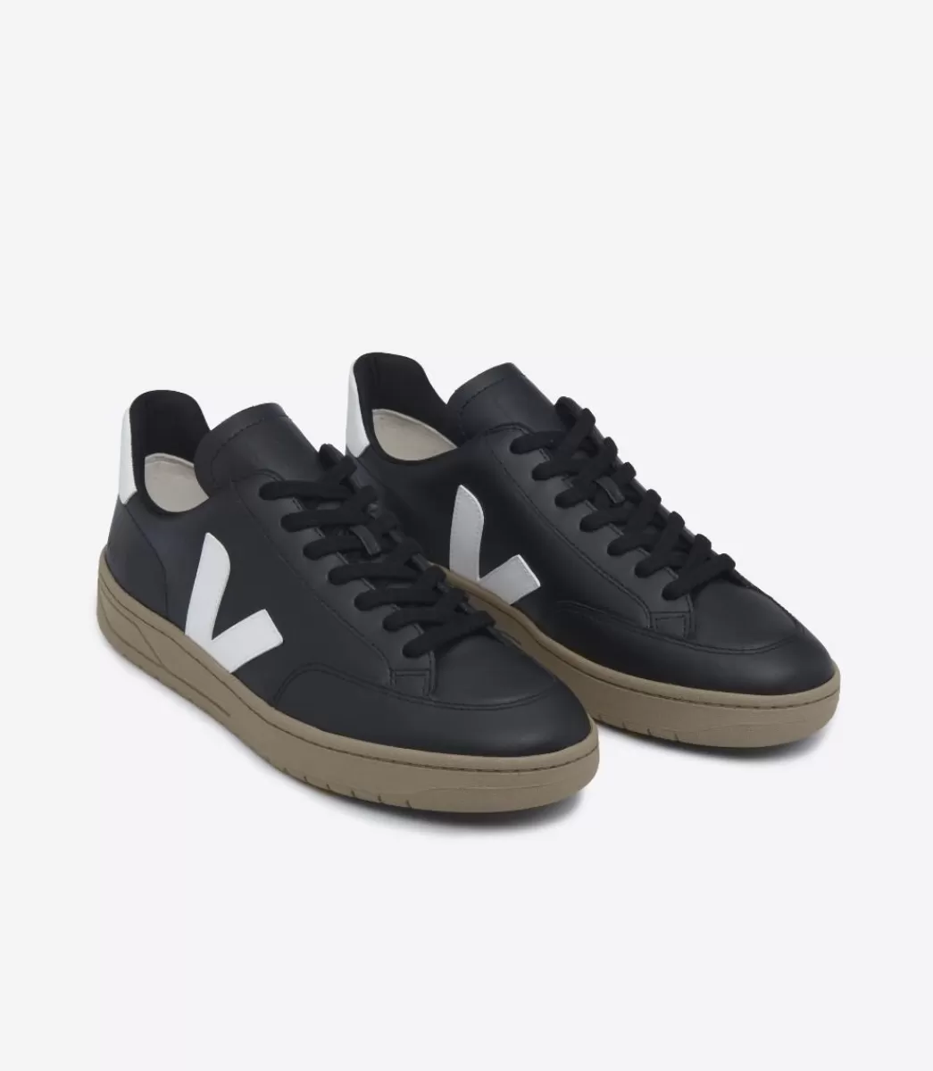 VEJA V-12 LEATHER BLACK WHITE DUNE<MULHER V-12 | V-12