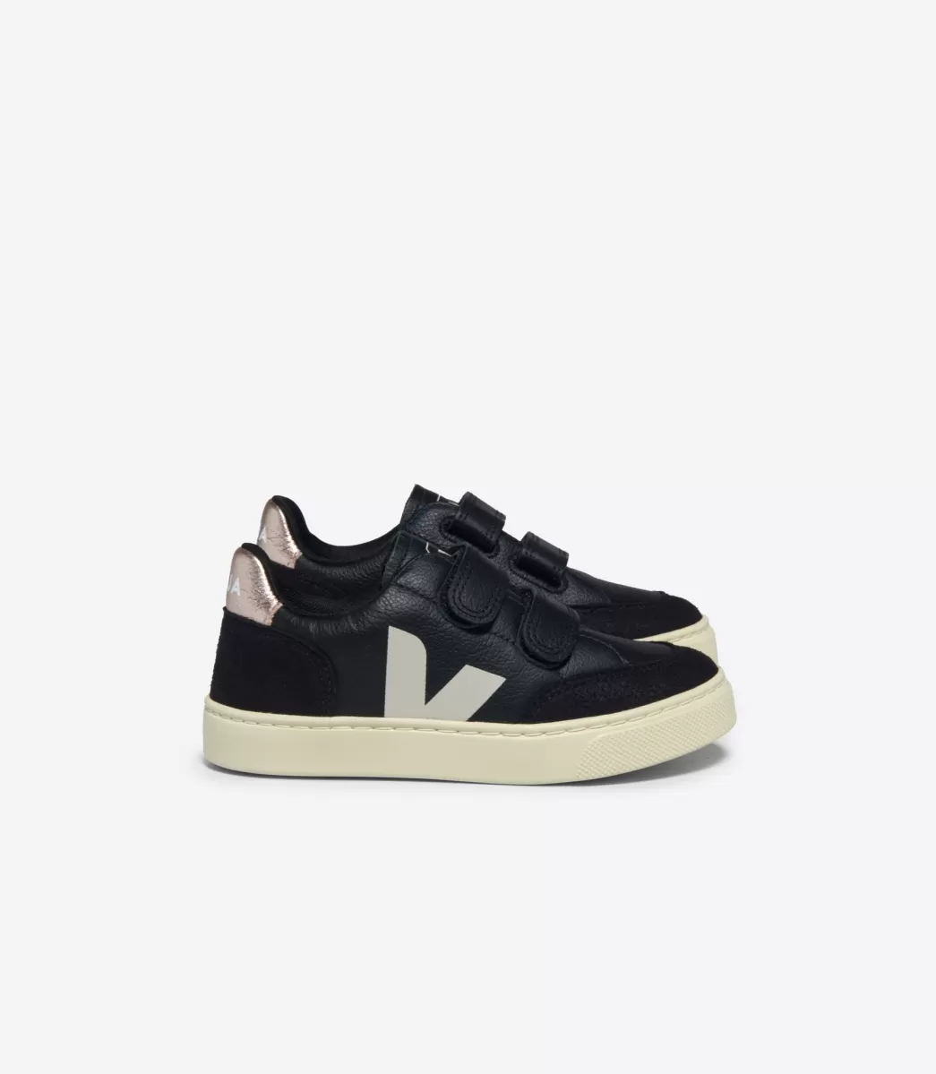 VEJA V-12 LEATHER BLACK WHITE PLATINE< V-12