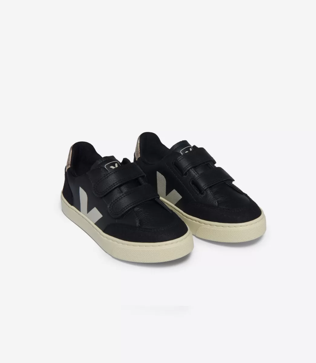 VEJA V-12 LEATHER BLACK WHITE PLATINE< V-12