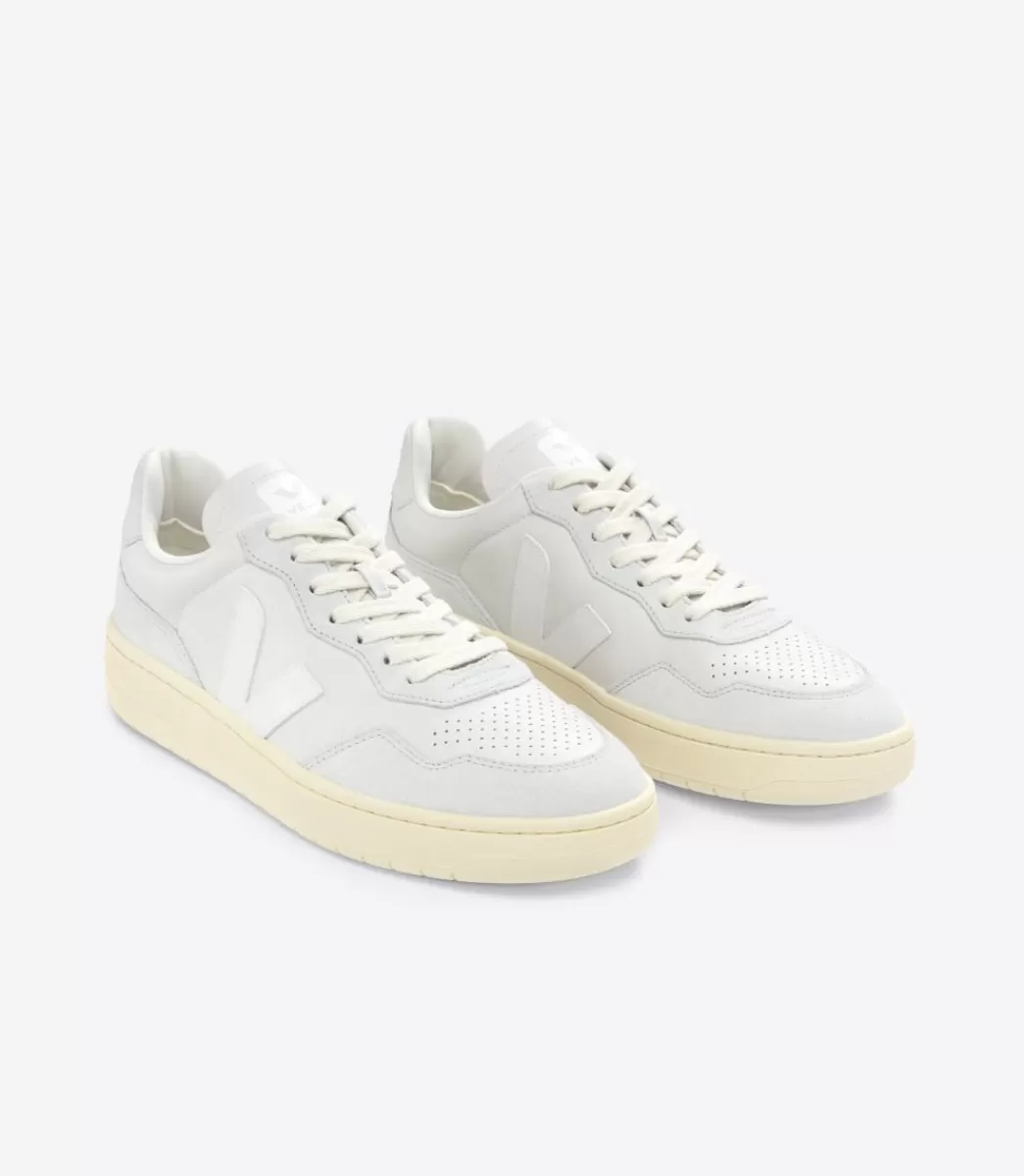 VEJA V-90 LEATHER GRAVEL WHITE<MULHER V-90 | V-90