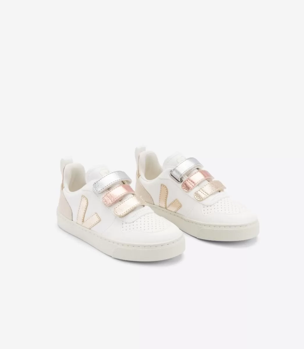 VEJA V-10 LEATHER MULTICO WHITE SHINY< V-10