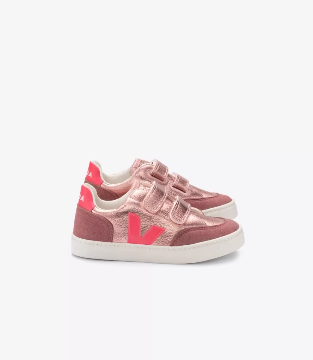 VEJA V-12 LEATHER NACRE ROSE FLUO<Crianças Crianças