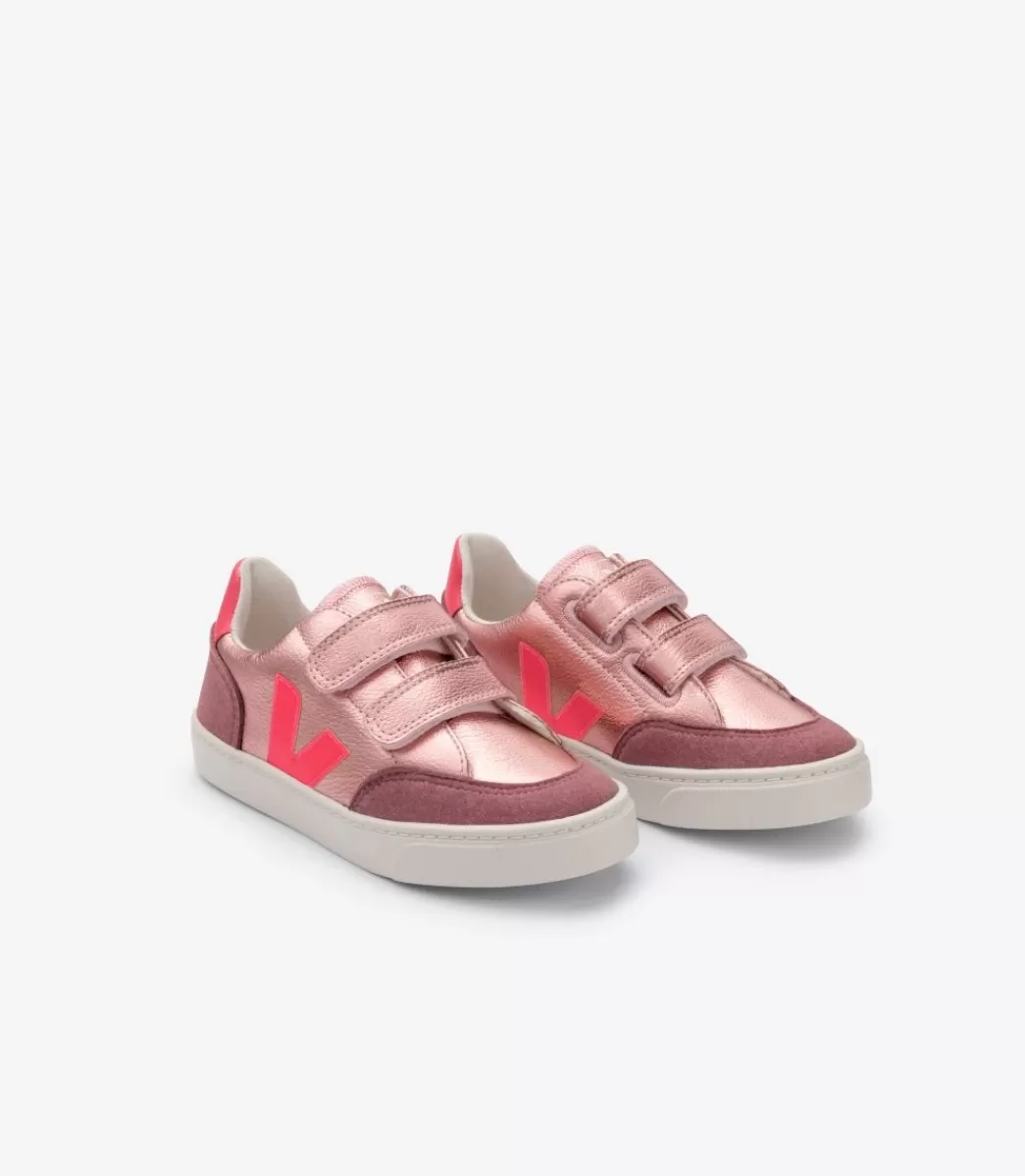 VEJA V-12 LEATHER NACRE ROSE FLUO<Crianças Crianças