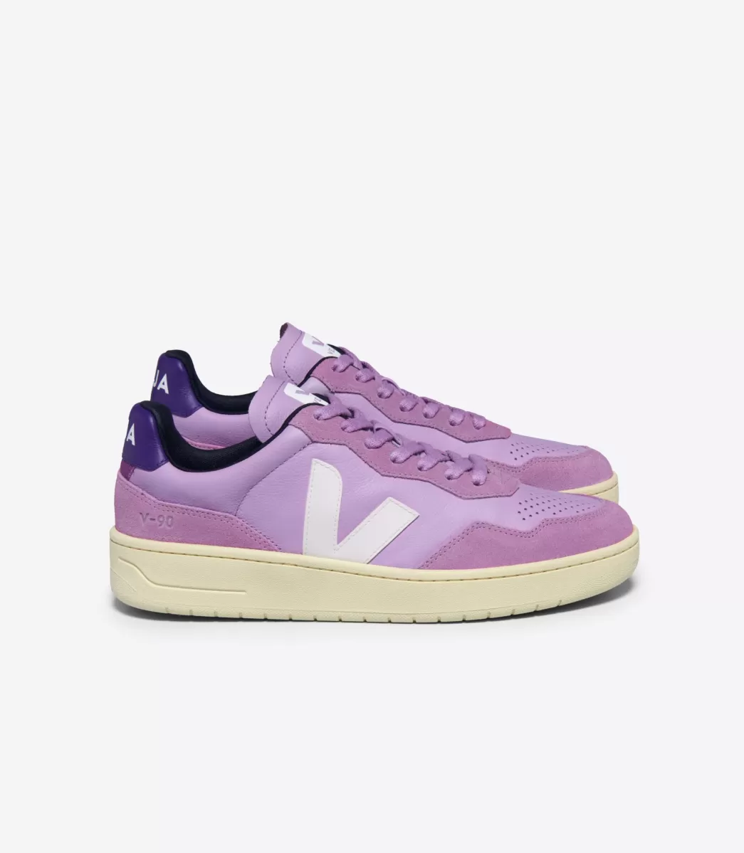 VEJA V-90 LEATHER ORCHID WHITE<MULHER V-90