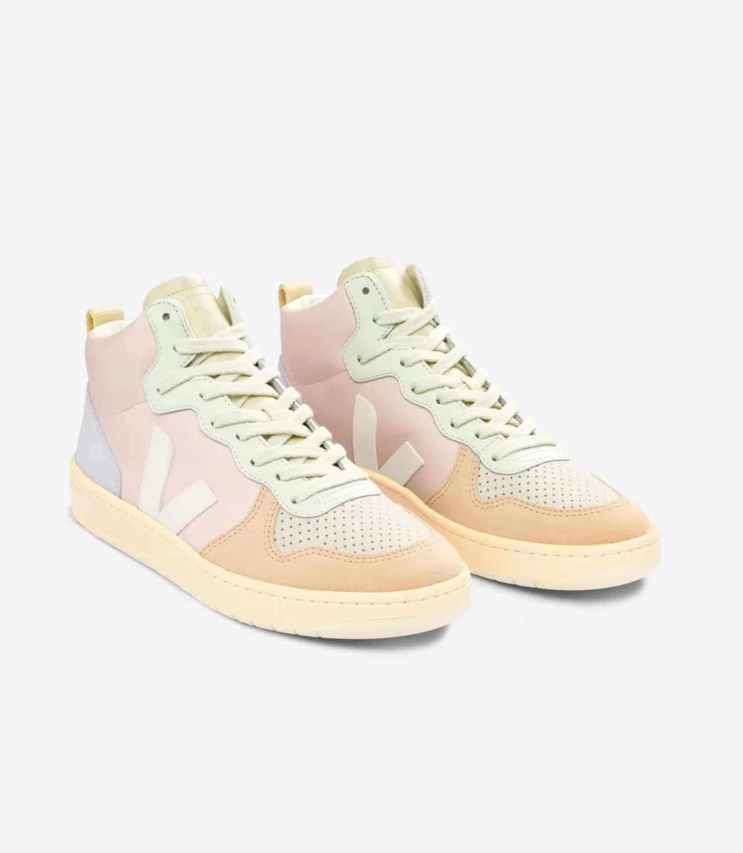 VEJA V-15 LEATHER PETALE WHITE MULTICO<MULHER V-15