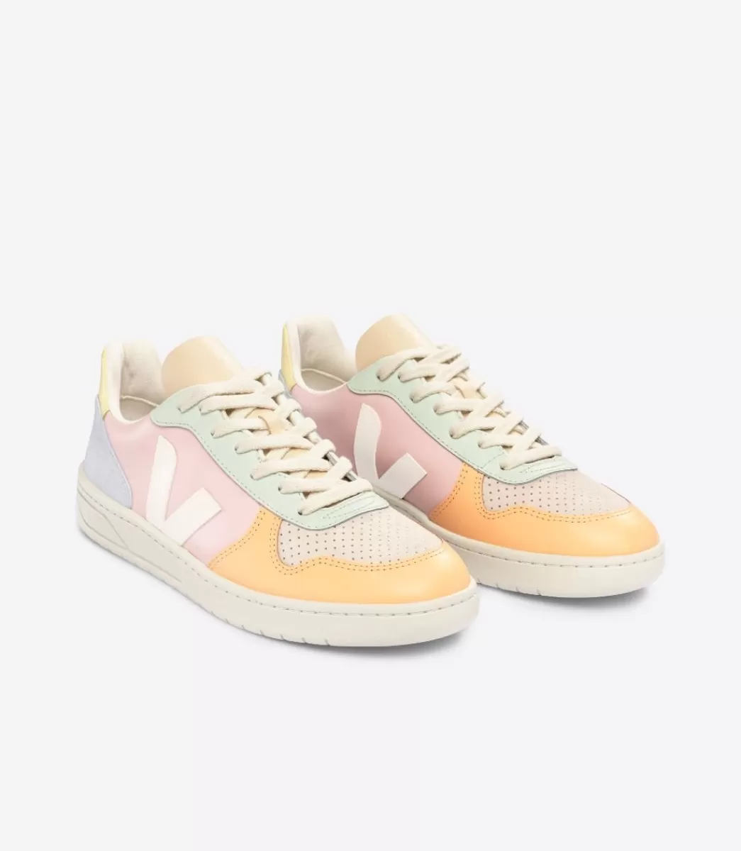 VEJA V-10 LEATHER PETALE WHITE MULTICO<MULHER V-10