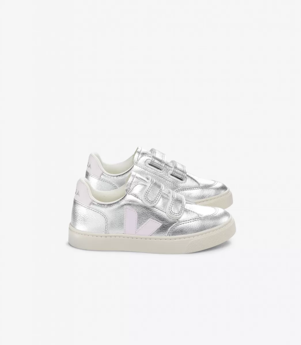 VEJA V-12 LEATHER SILVER LASSI< V-12