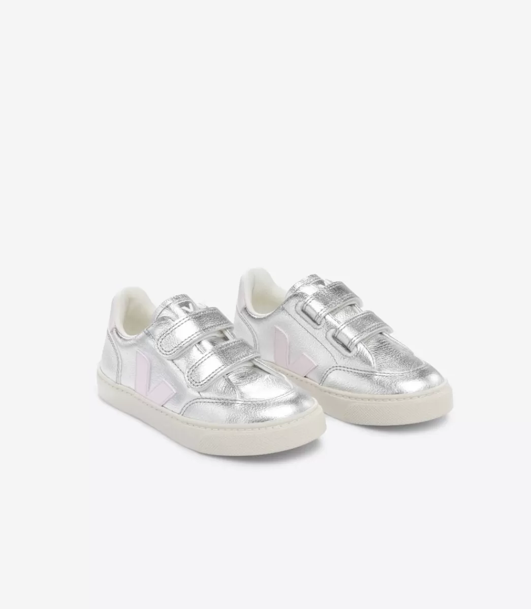 VEJA V-12 LEATHER SILVER LASSI< V-12