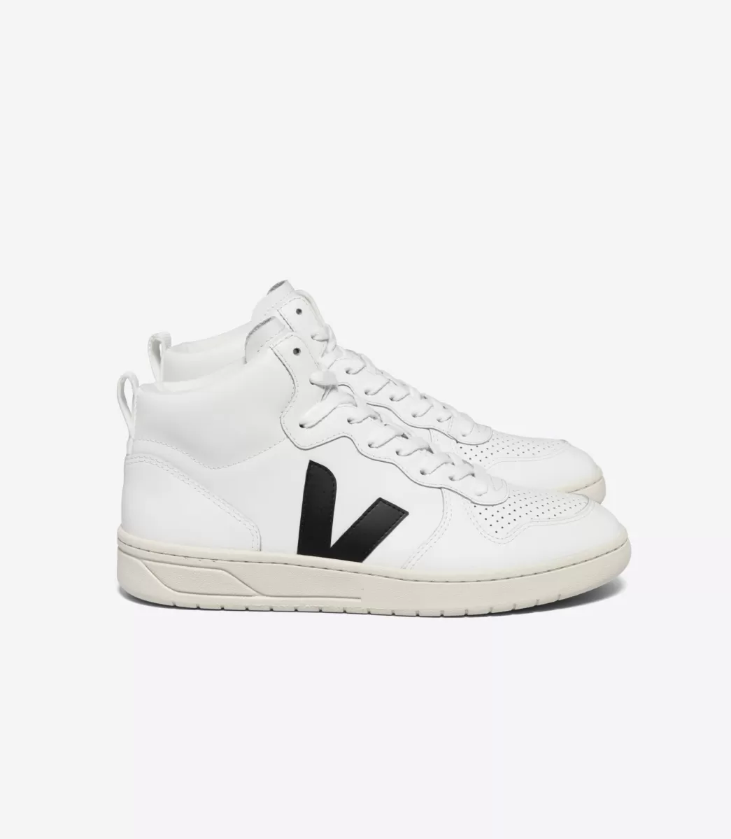 VEJA V-15 LEATHER WHITE BLACK<MULHER V-15 | V-15