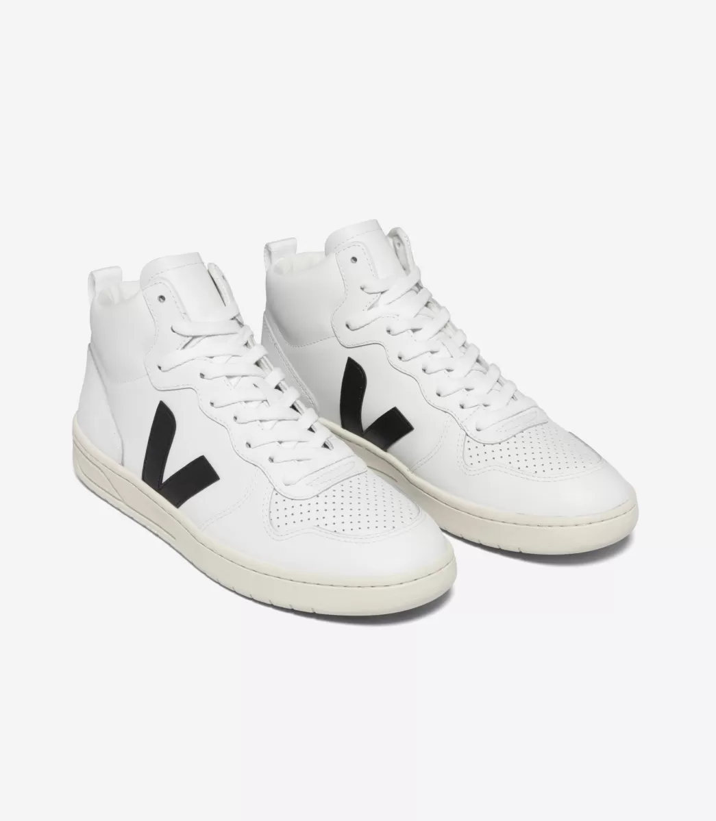 VEJA V-15 LEATHER WHITE BLACK<MULHER V-15 | V-15