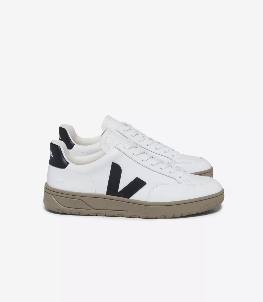 VEJA V-12 LEATHER WHITE BLACK DUNE<MULHER V-12 | V-12