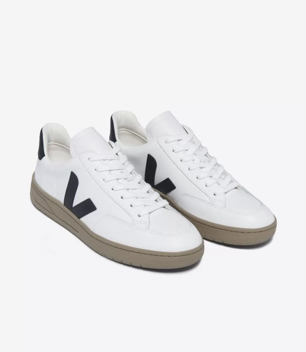 VEJA V-12 LEATHER WHITE BLACK DUNE<MULHER V-12 | V-12