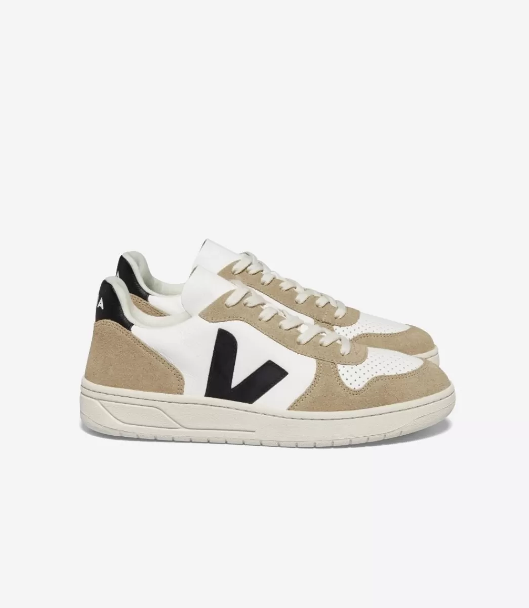 VEJA V-10 LEATHER WHITE BLACK SAHARA<MULHER V-10 | V-10