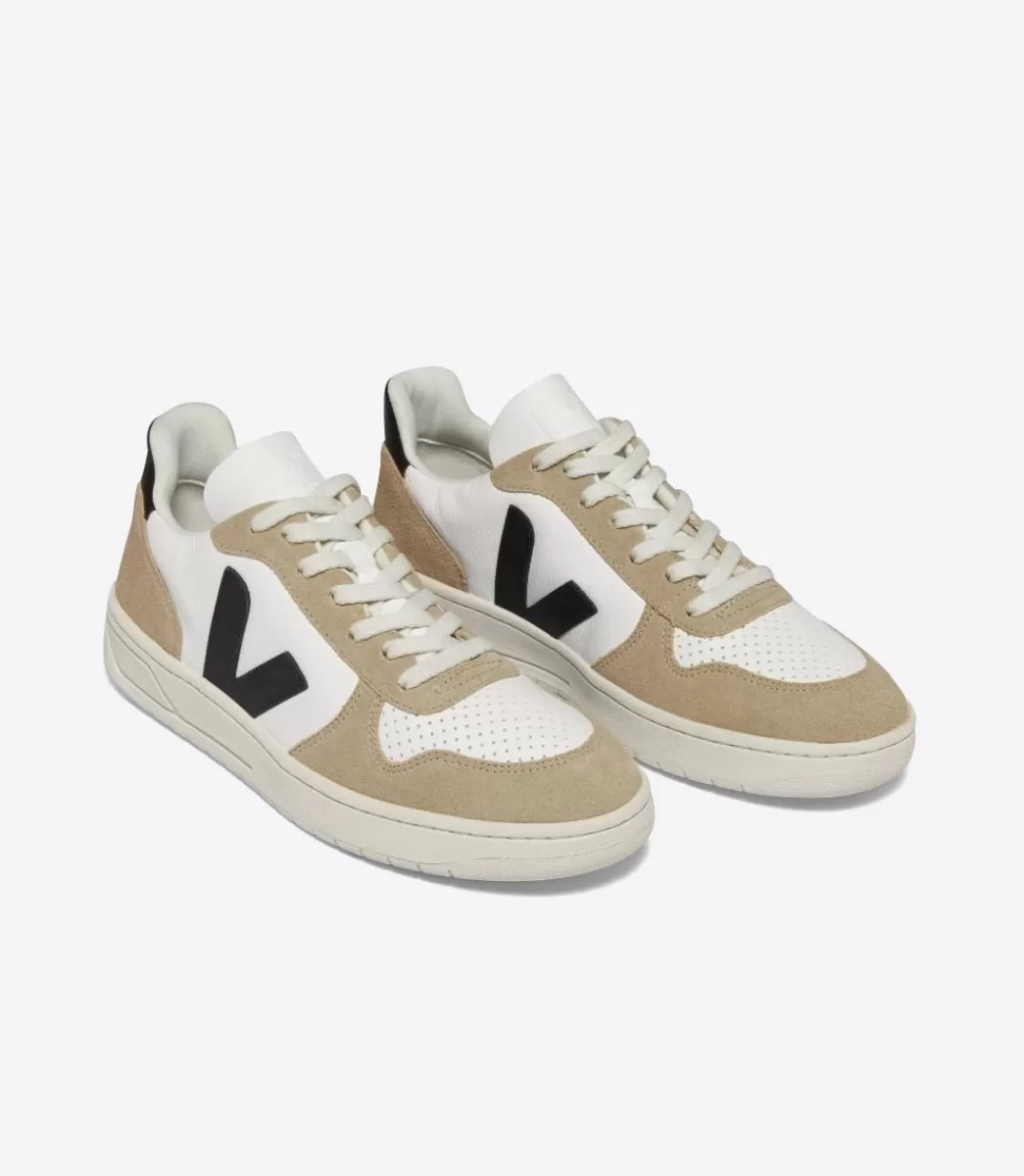 VEJA V-10 LEATHER WHITE BLACK SAHARA<MULHER V-10 | V-10