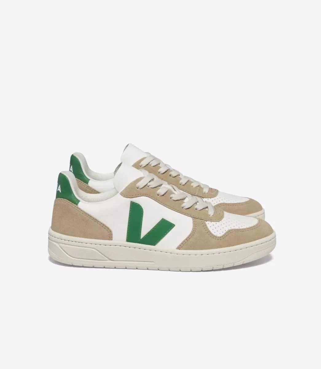 VEJA V-10 LEATHER WHITE EMERAUDE SAHARA<MULHER V-10 | V-10