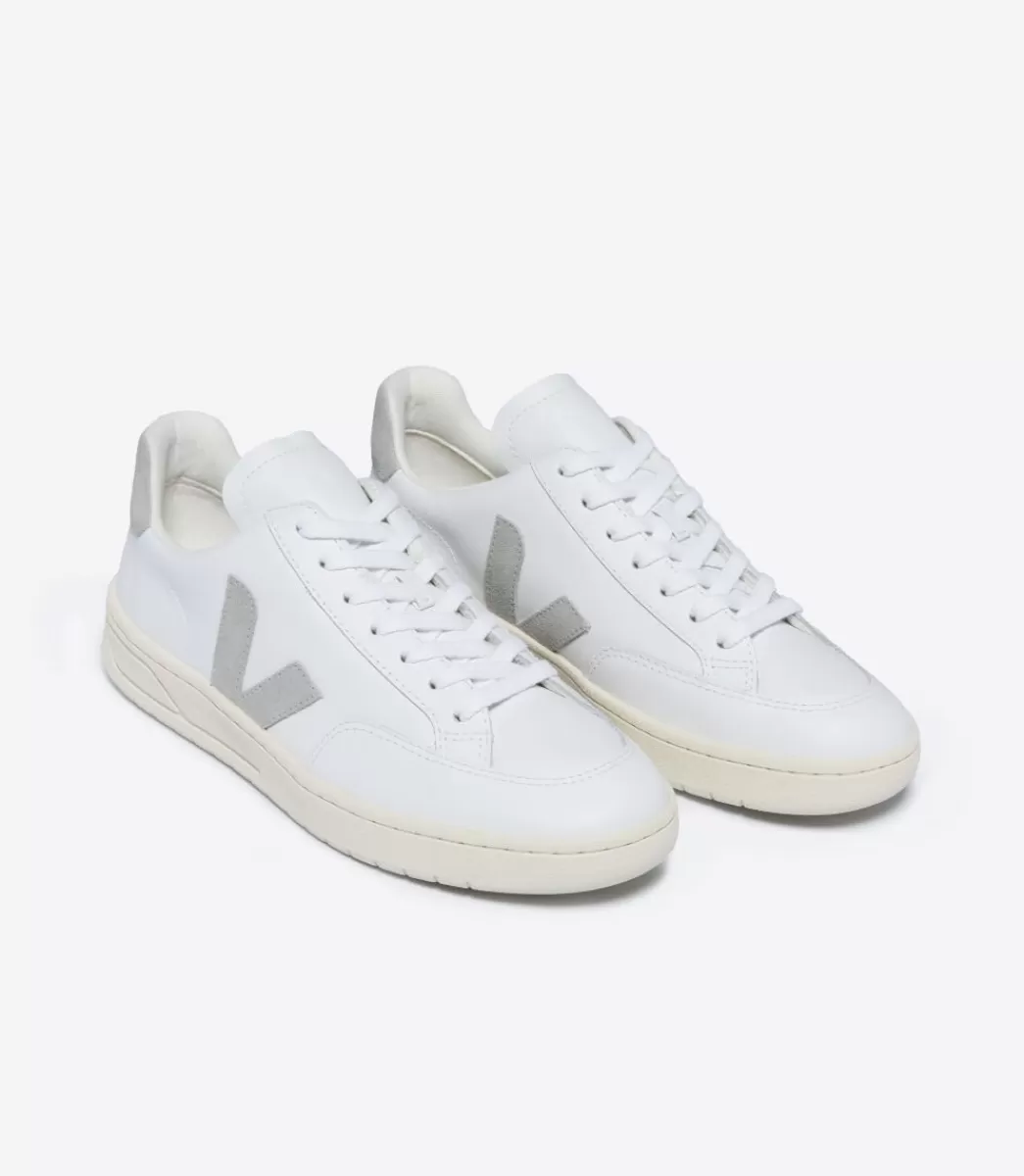 VEJA V-12 LEATHER WHITE LIGHT GREY<MULHER V-12 | V-12