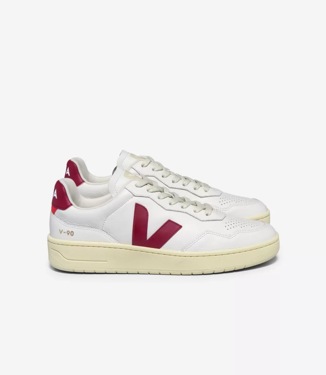 VEJA V-90 LEATHER WHITE MARSALA<MULHER V-90 | V-90