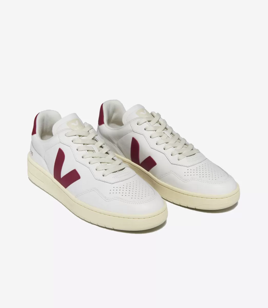 VEJA V-90 LEATHER WHITE MARSALA<MULHER V-90 | V-90