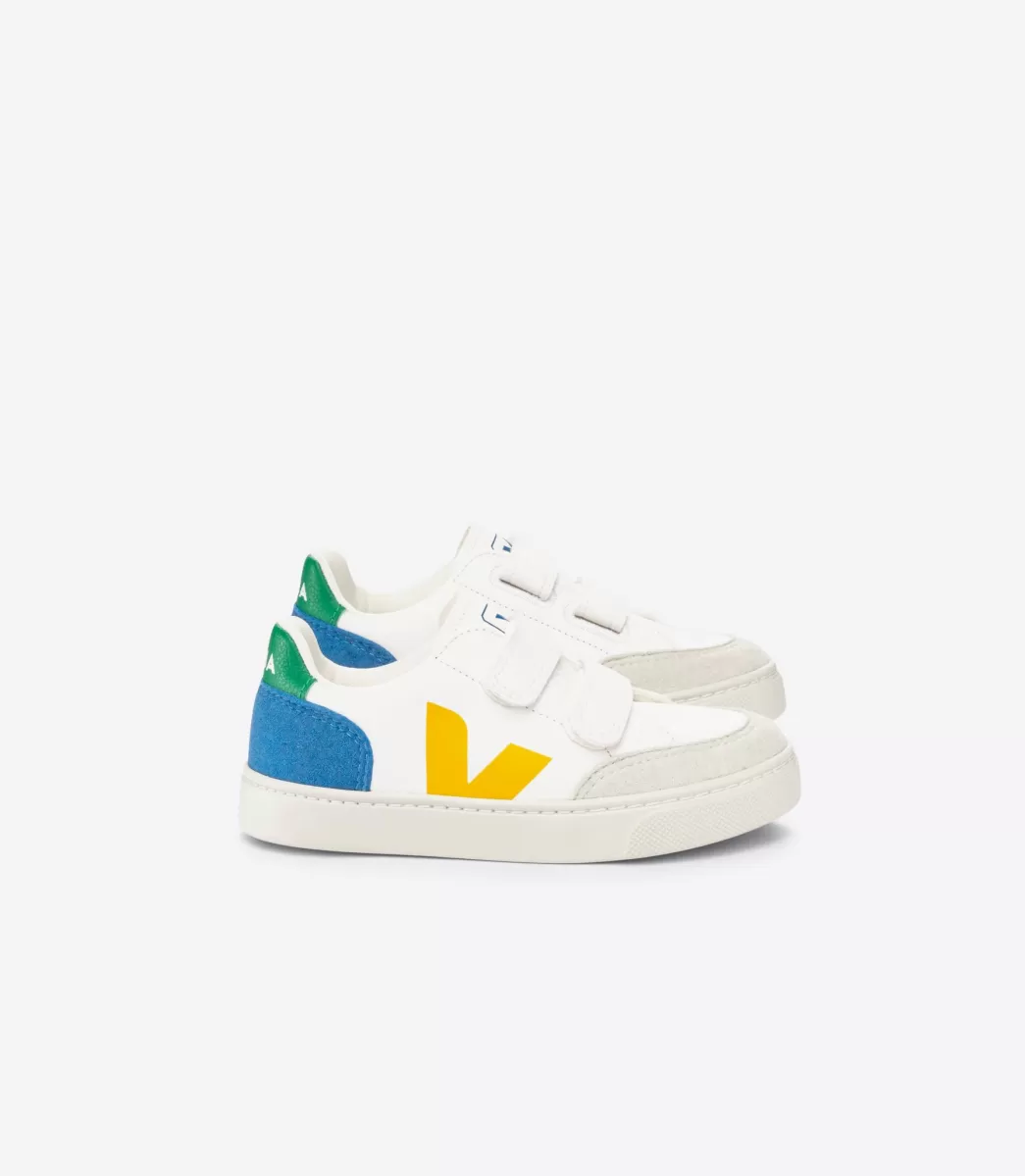 VEJA V-12 LEATHER WHITE MULTICO INDIGO< V-12