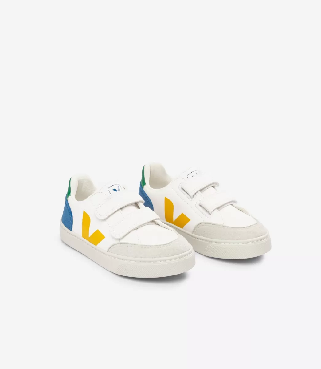 VEJA V-12 LEATHER WHITE MULTICO INDIGO< V-12