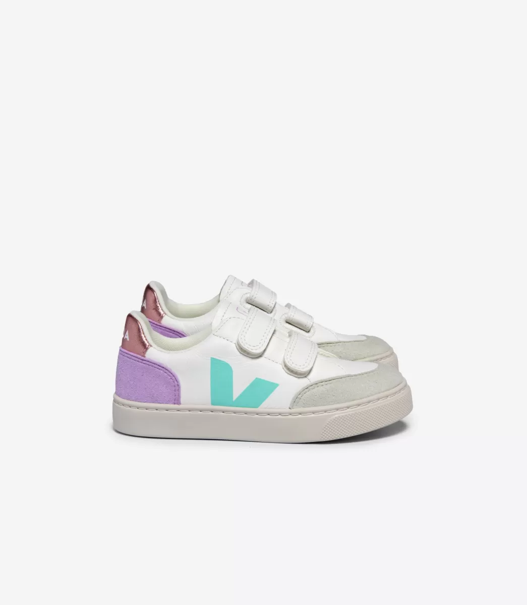 VEJA V-12 LEATHER WHITE MULTICO ORCHID< V-12