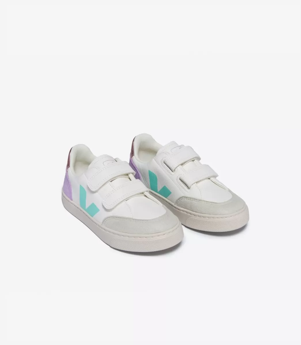 VEJA V-12 LEATHER WHITE MULTICO ORCHID< V-12