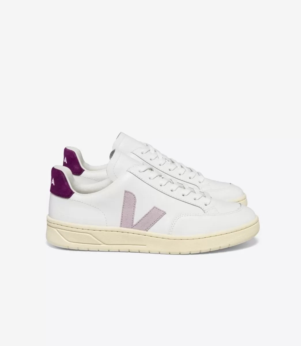 VEJA V-12 LEATHER WHITE PARME MAGENTA<MULHER V-12 | V-12