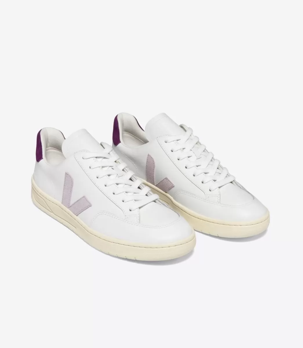 VEJA V-12 LEATHER WHITE PARME MAGENTA<MULHER V-12 | V-12